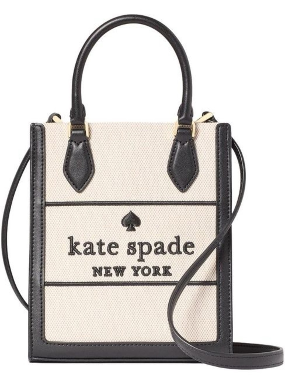 kate spade Cream and Black Canvas Crossbody Mini Tote